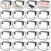 Pafeooui 20 Packs Clear Cosmetic Bags Waterproof Zipper Bags – Medium Transparent PVC Travel Makeup & Toiletry Organizer Pouches (7.09 x 2.36 x 4.72 Inches)