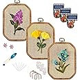 Maydear 3 Sets Embroidery kit for Beginners Adults,Embroidery Kit Punch Needle Kit Cross Stitch Kits with Embroidery Hoop and Instructions,Hand Embroidery Starter Kit (A Cross Stitch Set)