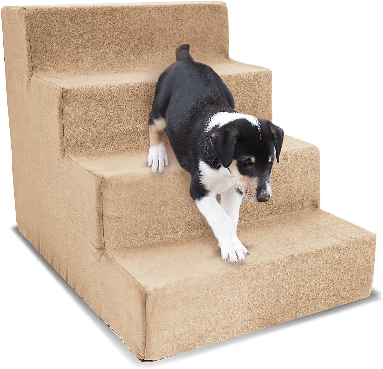 Restology by Precious Tails Pet Camel Beige High Density Foam Stairs with 4-Steps & Machine Washable Zipper Removable MicroSuede Cover Medium