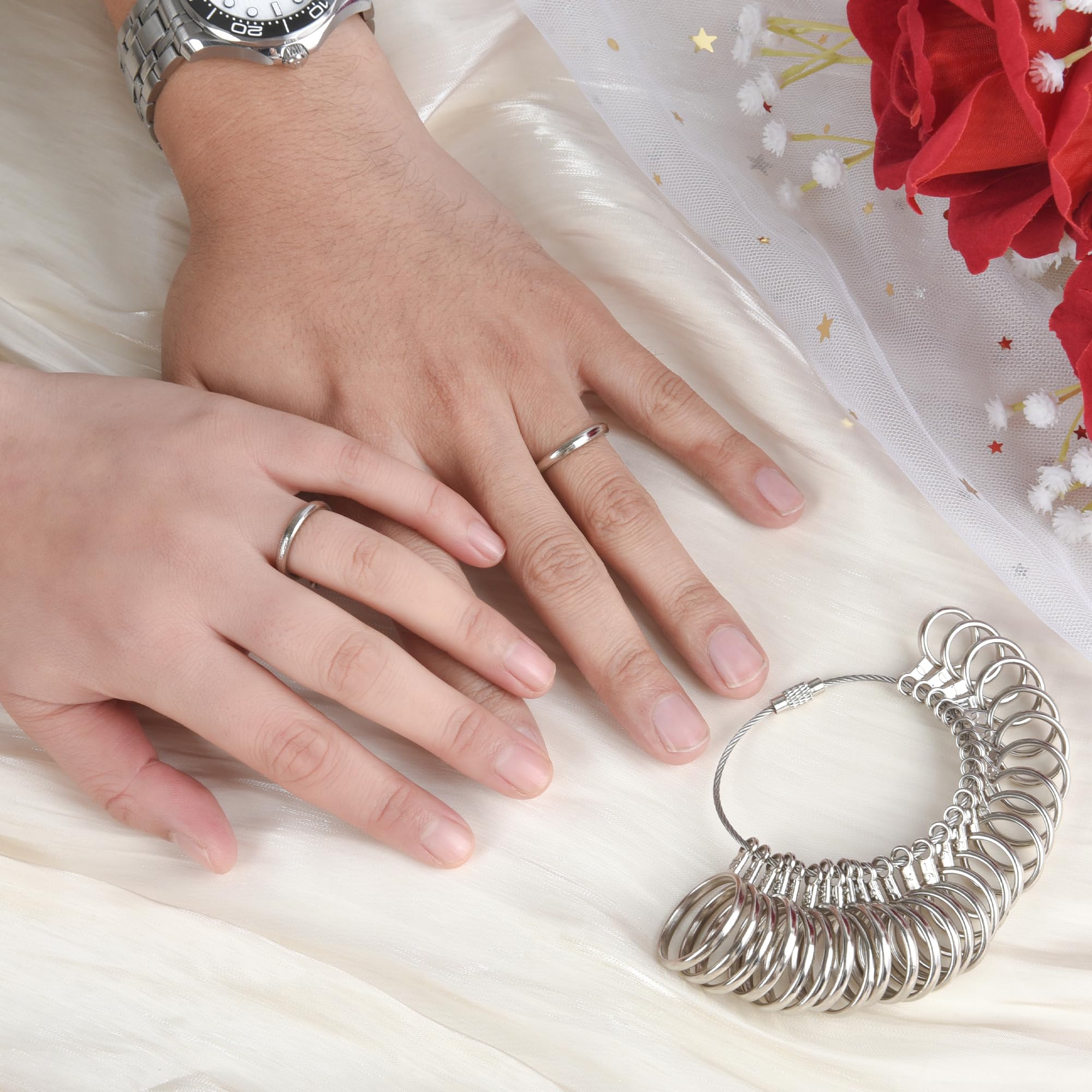 NuLink Ring Sizer Measuring Tool Stainless Steel Finger Rings Gauge 0-13 Sizing Measuring with Half Size 27 Pcs