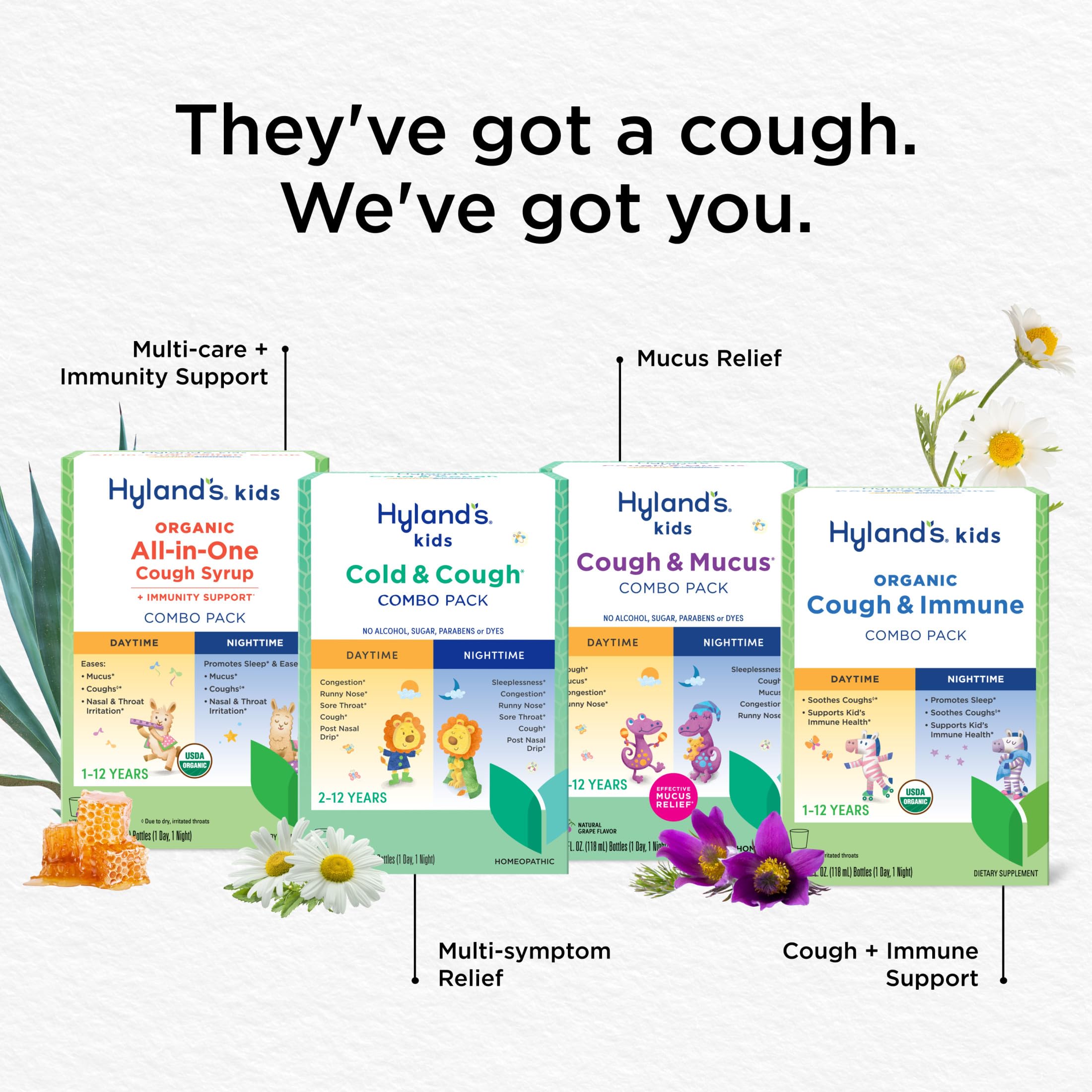 Hyland's Kids Organic Cough and Immune Day and Night Combo Pack, Eases Coughs, Supports Immunity, Promotes Sleep, Two 4 Fl Oz. Bottles (8 fl oz)
