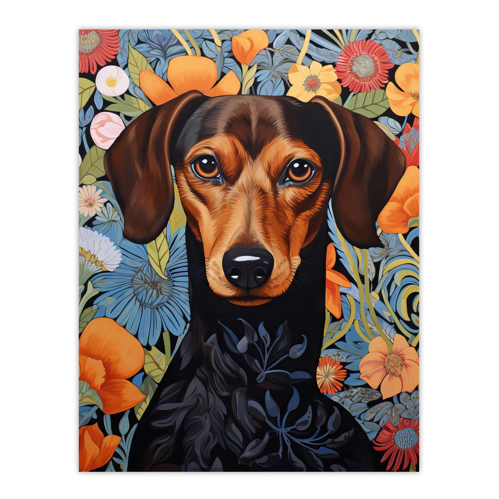 Artery8 Dachshund Dog On Elegant Floral Backdrop William Morris Style Pattern Artwork Large Wall Art Poster Print Thick Paper 18X24 Inch
