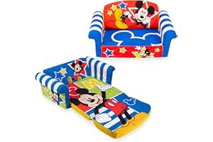 Marshmallow Furniture Kids Sofa, 2-in-1 Flip Open Foam Couch and Bed, Mickey Mouse - Pullout Sleeper for Folding Lounging, Sitting, and Napping - Ideal for Bedroom and Playroom