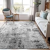 Area Rug 4x6 Grey Rug Washable Boho Rugs Non Slip Low Pile Abstract Small Carpet for Entryway, Bedroom, Kitchen, Classroom, Kids Room, Office, Dorm, Dining Room Gray