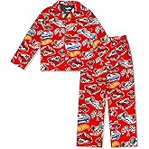 Hot Wheels Boy's Pajama Set - 2 Piece Boys Flannel Coat Style Matching PJs, Kids Button Down Pajamas - Official Product