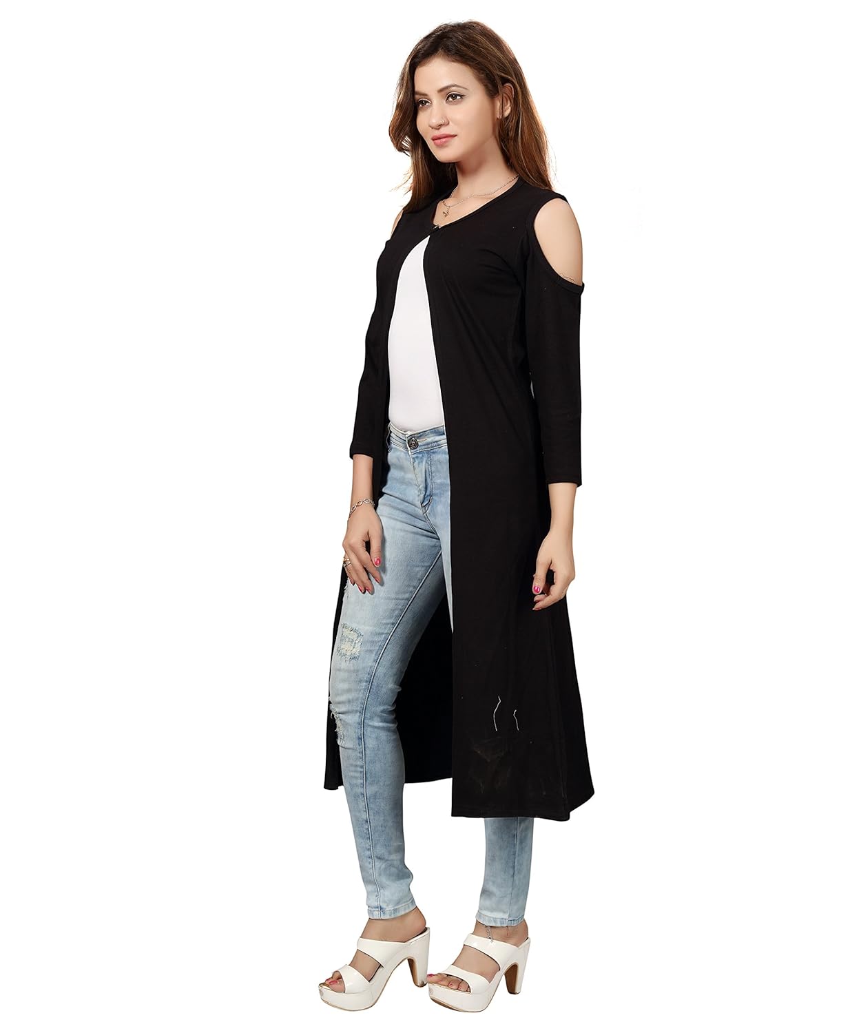 bfly women's viscose cold-shoulder long shrug-pack of 2 (grey & black)