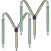 SATINIOR 2 Pack Mardi Gras Suspender Mardi Gras Party Costume Suspenders Adult Suspender Adjustable Elastic Mardi Gras Costume Accessory Sets