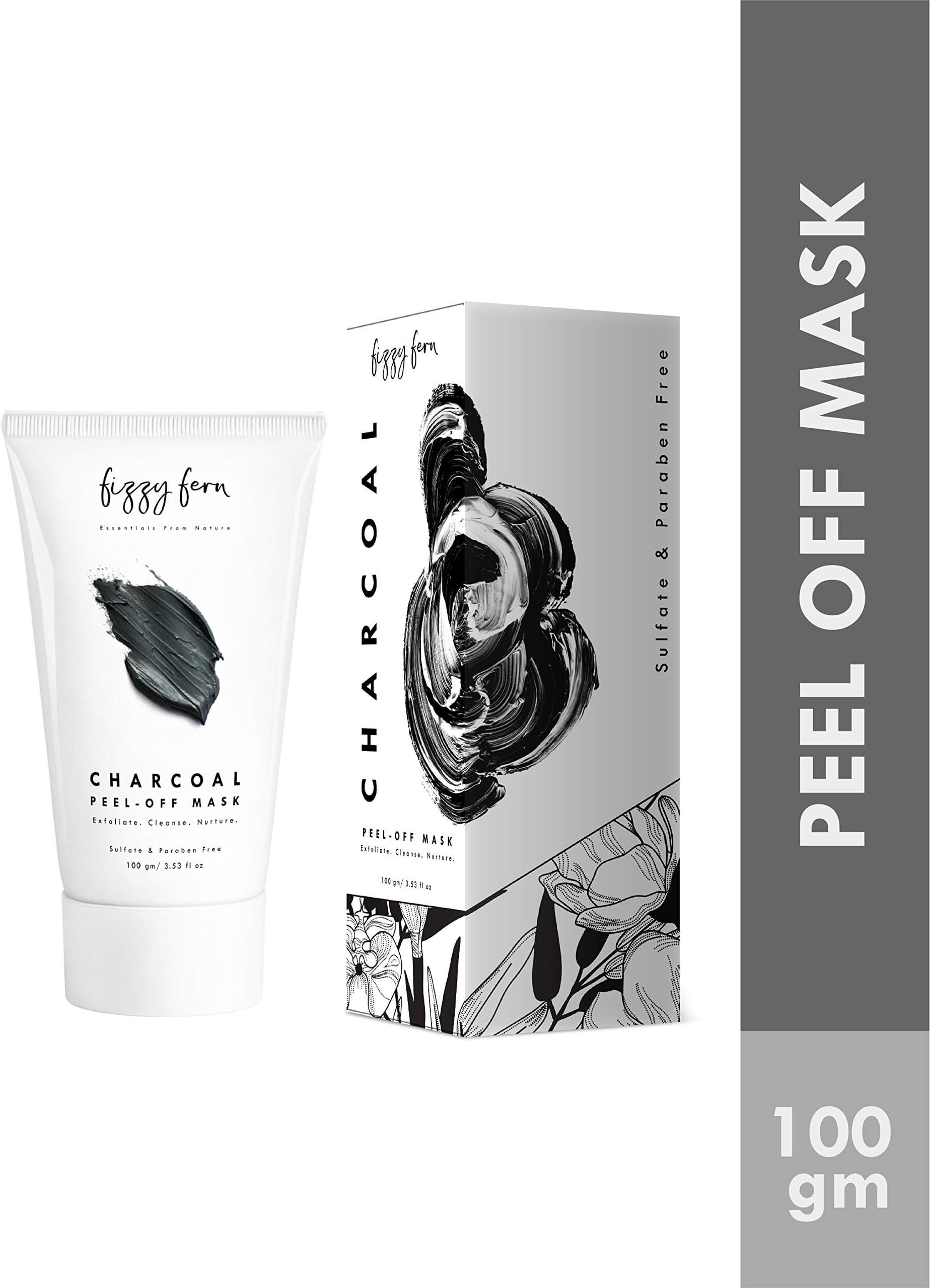 Fizzy Fern Charcoal Peel-Off Mask, Sulfate & Paraben Free with Turmeric, Multani Mitti and Moringa, 100 g