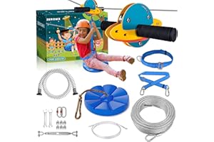 ZEROMX Zip Line Kit for Kids and Adults Outdoor, UFO Trolley 75/100/120/150ft Zipline for Backyard, Up to 350 Lbs, Included S