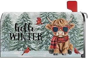 YINENA Winter Highland Cow Mailbox Cover Magnetic Standard Size 21x18 Inch Post Letter Box Wrap Decor Christmas Garden Yard Decoration