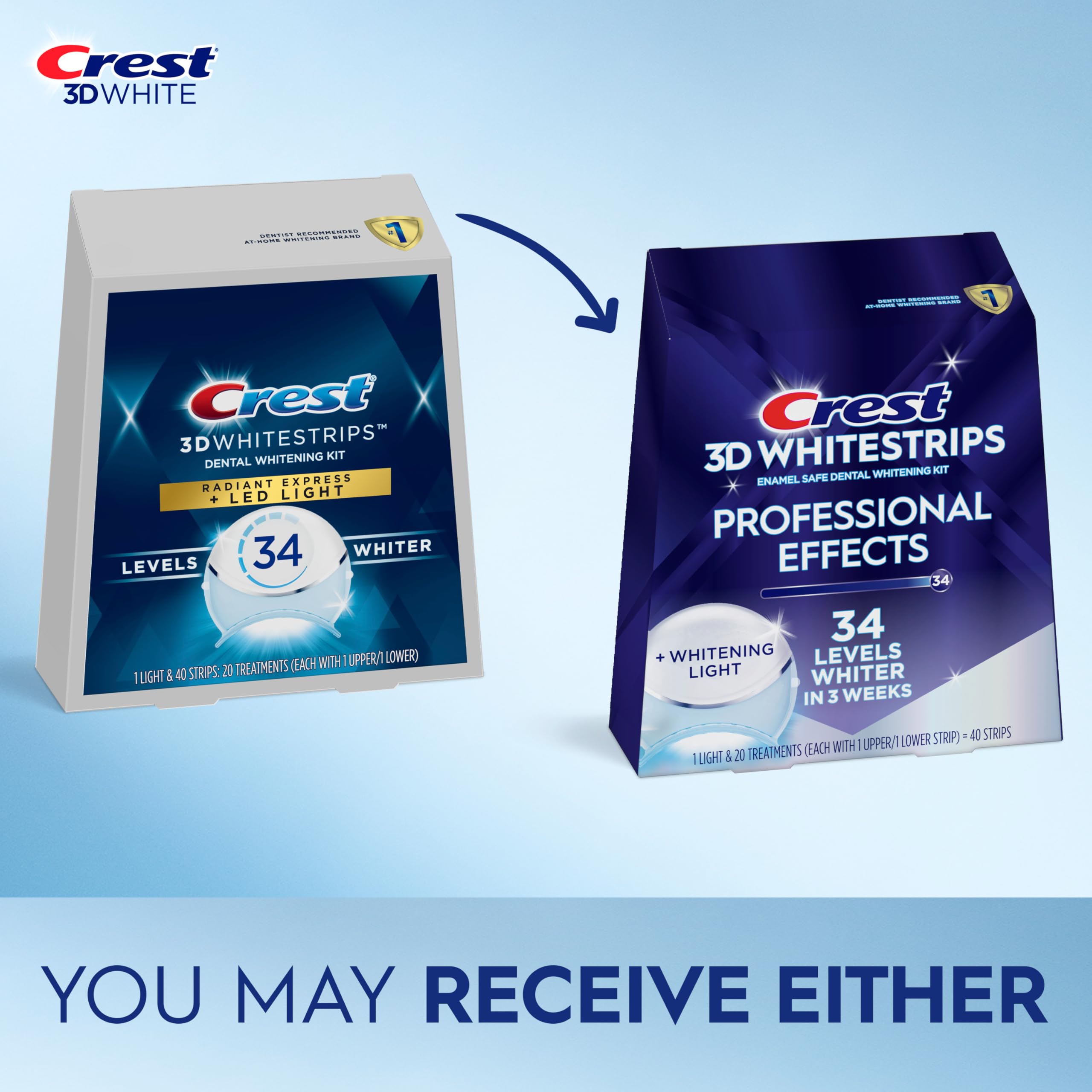 Crest 3D Whitestrips Professional Effects + LED Light – Teeth Whitening Kit, 1 Light + 20 Treatments, Each with 1 Upper/1Lower, 40 Strips – Crest 3DWhite Teeth Whitening Strips