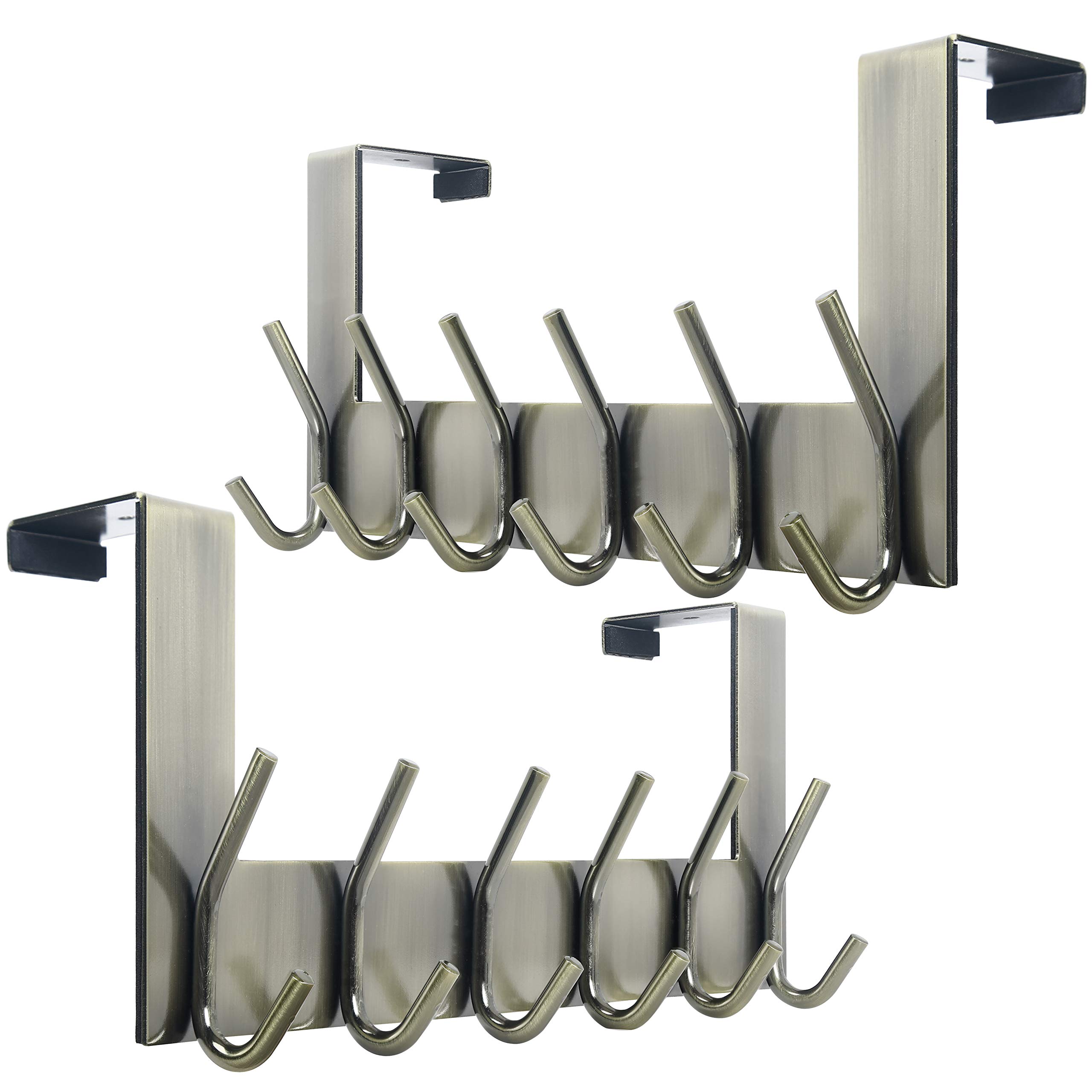 WEBI Over The Door Hook for Hanging,Door Hanger,Over The Door Towel Rack Coat Rack Coat Hanger,6 Hooks for Hanging Towels,Clothes,Hats,Behind Back of Bathroom,Bronze,2 Packs