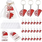 Serencatcher 24 Sets Cheer Keychain Bulk, Red Cheerleader Gifts for Team with DIY Cheer Keyrings Gift Tags Organza Bags for Name Bag Tag Accessories Gymnastics Cheerleading Party Favors