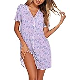 Ekouaer Cotton Nightgowns for Women Button Down Sleep Shirts Short Sleeve Night Gown Boyfriend Sleepwear Soft Night Shirts