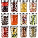 Eathtek 16oz Wide Mouth Glass Mason Jars 12 Pack, 480 ml Glass Canning Jars with Airtight Lids, Ideal for Salad, Meal Prep, P