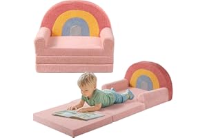 little dove Extra Wide Soft Toddler Couch Fold Out, 2-in-1 Kids Couch, Convertible Kids Sofa to Lounger, Comfy Toddler Chair, Kid Furniture for Playroom, Ideal Gifts for Boys & Girls, Pink