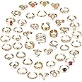 Subiceto 48Pcs Open Toe Rings Set for Women Men Adjustable Vintage Retro Knuckle Ring Bohemian Toe Finger Tail Ring Summer Beach Foot Jewelry Silver Gold