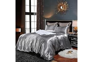 ABP Collection Duvet Cover - Grey Duvet Cover King Size 94X104 King/Cal King Size With Zipper Closure & Corner Ties, Ultra Soft Silky Satin Comforter Cover (1 Pieces Duvet Cover)
