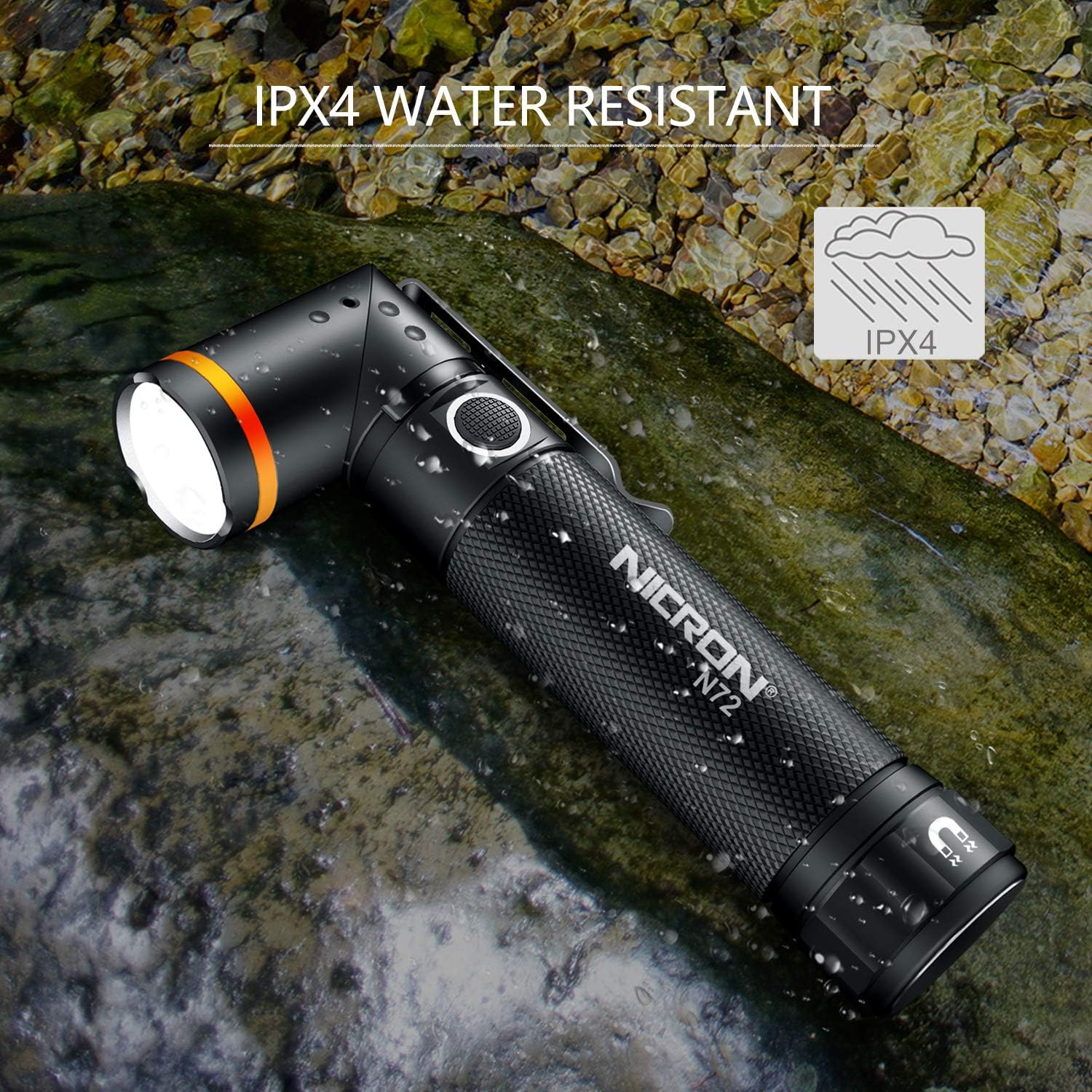 Flashlight, NICRON N72 800 Lumens Tactical Flashlight, 90 Degree Flashlight IPX4 Waterproof Led Flashlight 4 Modes- Best High Lumens Are For Camping, Outdoor, Maintain (18650/AAA Not included) - - 