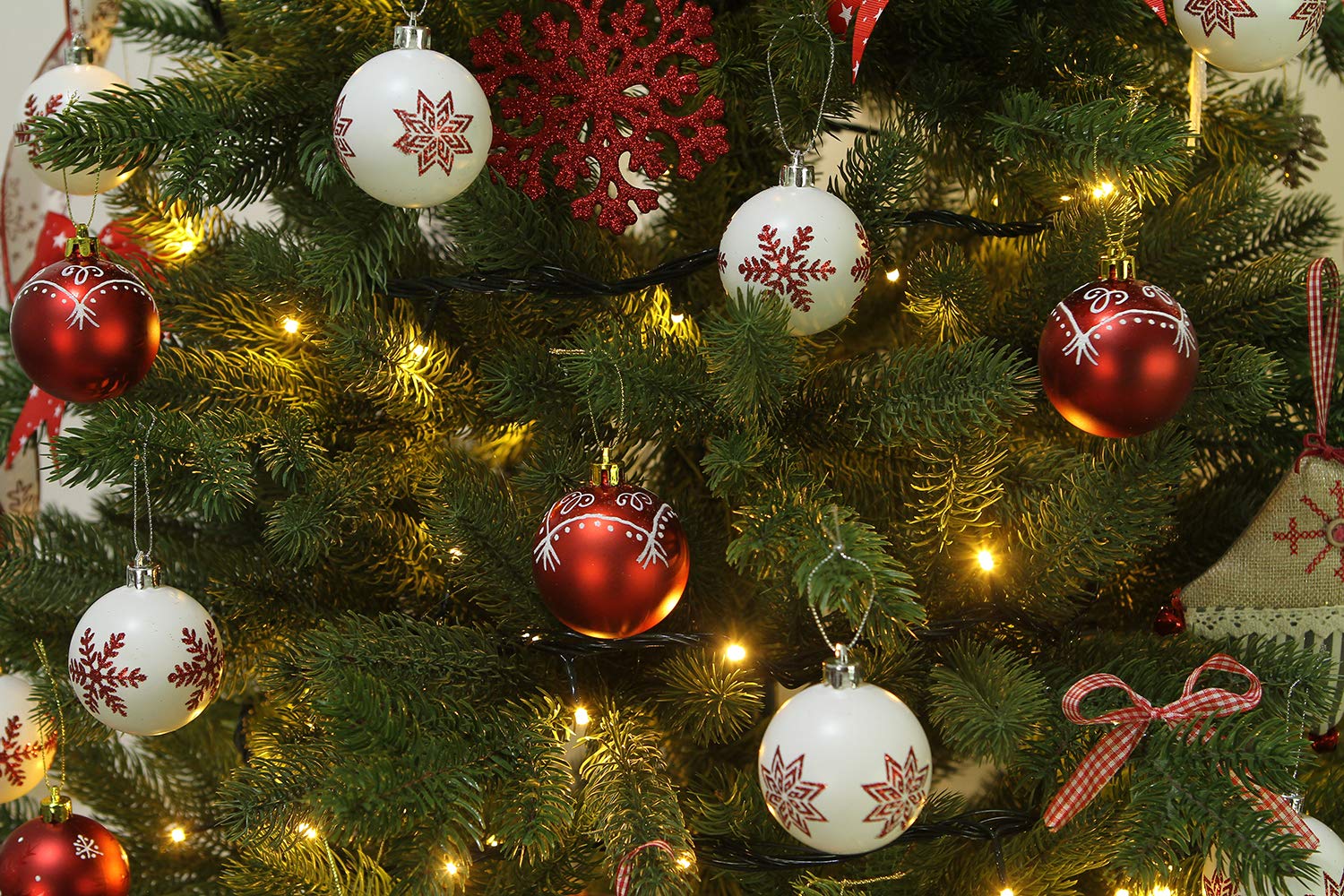 Sea Team 60mm/2.36" Delicate Contrast Color Theme Painting & Glittering Christmas Tree Pendants Decorative Hanging Christmas Baubles Balls Ornaments Set - 30 Pieces (Red & White)