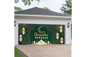 DONEJPEE Ramadan Decorations Garage Door Banner, 6 x 13 FT Large Ramadan Mubarak Decorations Banner for Home and Outdoor, Islamic Muslim Ramadan Kareem Garage Yard Backdrop Decorations
