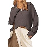 Arach&Cloz Women's Wool Blend Quarter Zip Pullover Sweater Trendy Winter Soft Casual Lapel Oversized Fit Top