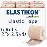 ELASTIKON by Actimove Soft Cotton Elastic Tape, 2 in x 2.5 yd, 6 Rolls | Provides Mid-Level Compression and Support for Sprains, Strains, Muscle Injuries, Strong Adhesion