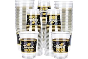 dunfack 100 Pcs 12oz Graduation Cups Class of 2025 Disposable Graduation Plastic Cups, 2025 Grad Party Cups for Congrats Grad, Class of 2025 Celebration Party Supplies Tableware