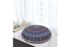 MY DREAM CARTS 32" Animal Floor Pillow Meditation Bohemian Cushion Seating Throw Hippie Decorative Boho Indian Large Ottoman Home Decor Cases Round Sham Mandala Camel Elephant Peacock Pair Pouf (Cover Only)