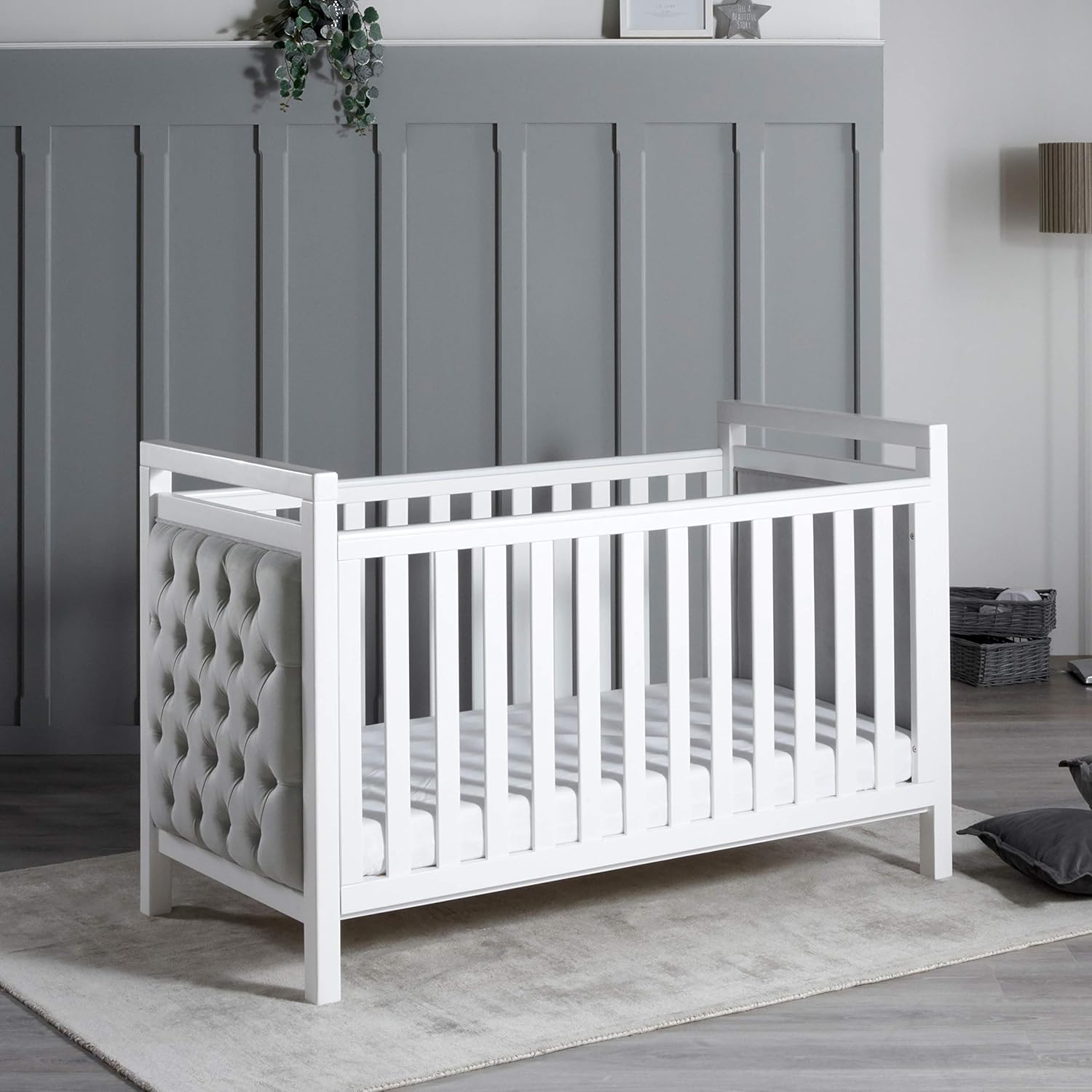 Babymore Velvet Deluxe Cot Bed, White, 156L x 74W x 95H cm - Image 3