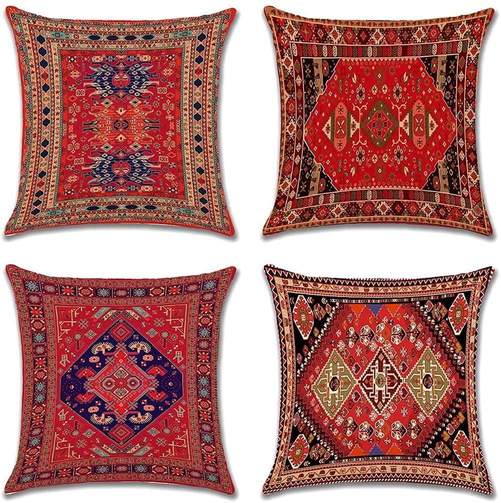 JOTOM Cushion Cover Throw Pillow Covers 50 x 50cm Bohemian Style Decorative Cushion Covers Abstract Exotic Square Pillowcases for Sofa Living Room Bedroom Couch Outdoor Home Decor Pack of 4 (Exotic)