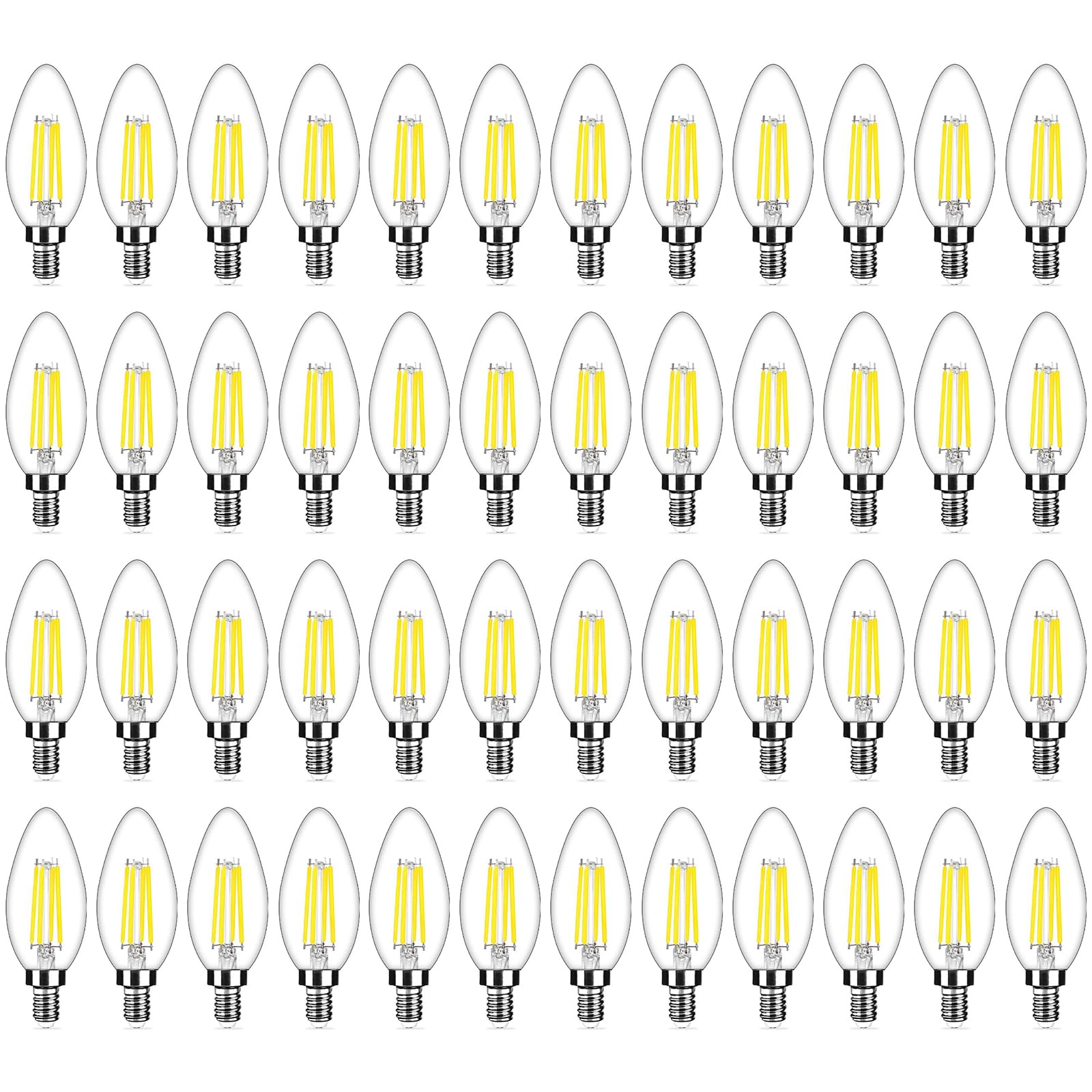 Photo 1 of 48-Pack Dimmable E12 LED Candelabra Bulbs 40Watt Equivalent, 5000K Daylight White, 450Lumens, 4W B11 Vintage Chandelier Light Bulbs, LED Filament Clear Glass Candle Lamp for Ceiling Fan Home Decor