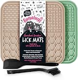 Bugalugs Lick Mat Slow Feeder 2x Food Grade BPA Free Spatula & Brush Green Beige view 1