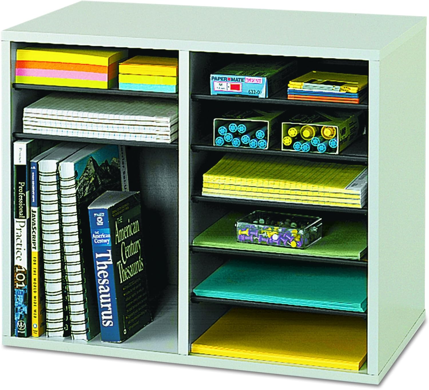 Safco Products Wood Adjustable Literature Organizer, 12 Compartment 9420GR, Gray, Durable Construction, Removable Shelves : Desk Organizer : Office Products