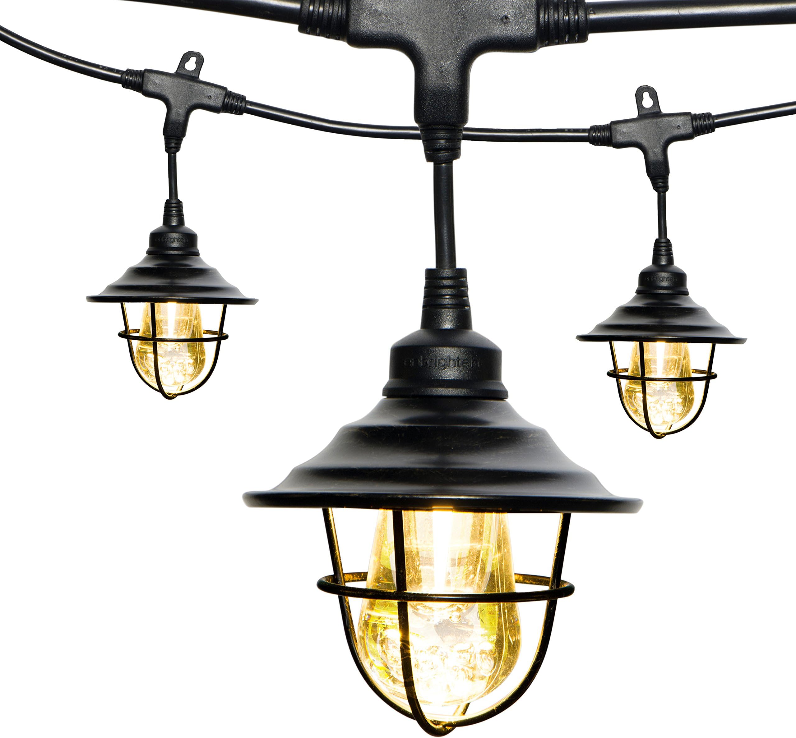 Enbrighten Vintage LED Café Lights with Oil-Rubbed Bronze Lens Shade, Outdoor String Lights, Black, 48ft, 24 Impact Resistant Lifetime Bulbs, Premium, Shatterproof, Weatherproof, Indoor/Outdoor, 43377