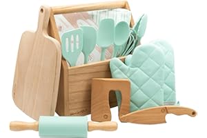 WeeSprout Little Chef Kids Cooking & Baking Set, 14 Piece Cooking Set with Real Kitchen Tools & Kids Apron, Baking Gift for Girls, Boys & Junior Chefs, Food Grade Materials, Choice of Colors