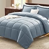 CozyLux Queen Size Comforter Set - Grayish Blue Comforter Queen Size, 3 Pieces Box Stitched Bed Set for All Seasons, Soft Lightweight Bedding Sets with 1 Down Alternative Comforter and 2 Pillow Shams