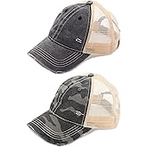 Funky Junque Trucker Hat for Women – Distressed Low Profile Western Camo Baseball Cap with Mesh, Trendy and Adjustable Fit