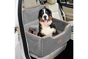 PWTAA Extended Dog Car Seat for Small Medium Dogs, Dog Cars Bed Seat With Side Pockets, Pet Truck Booster Seats for 2 Small Dogs, Removable Washable Large Space Car Travel Pets Bed, 27"x20.5"x11" Grey