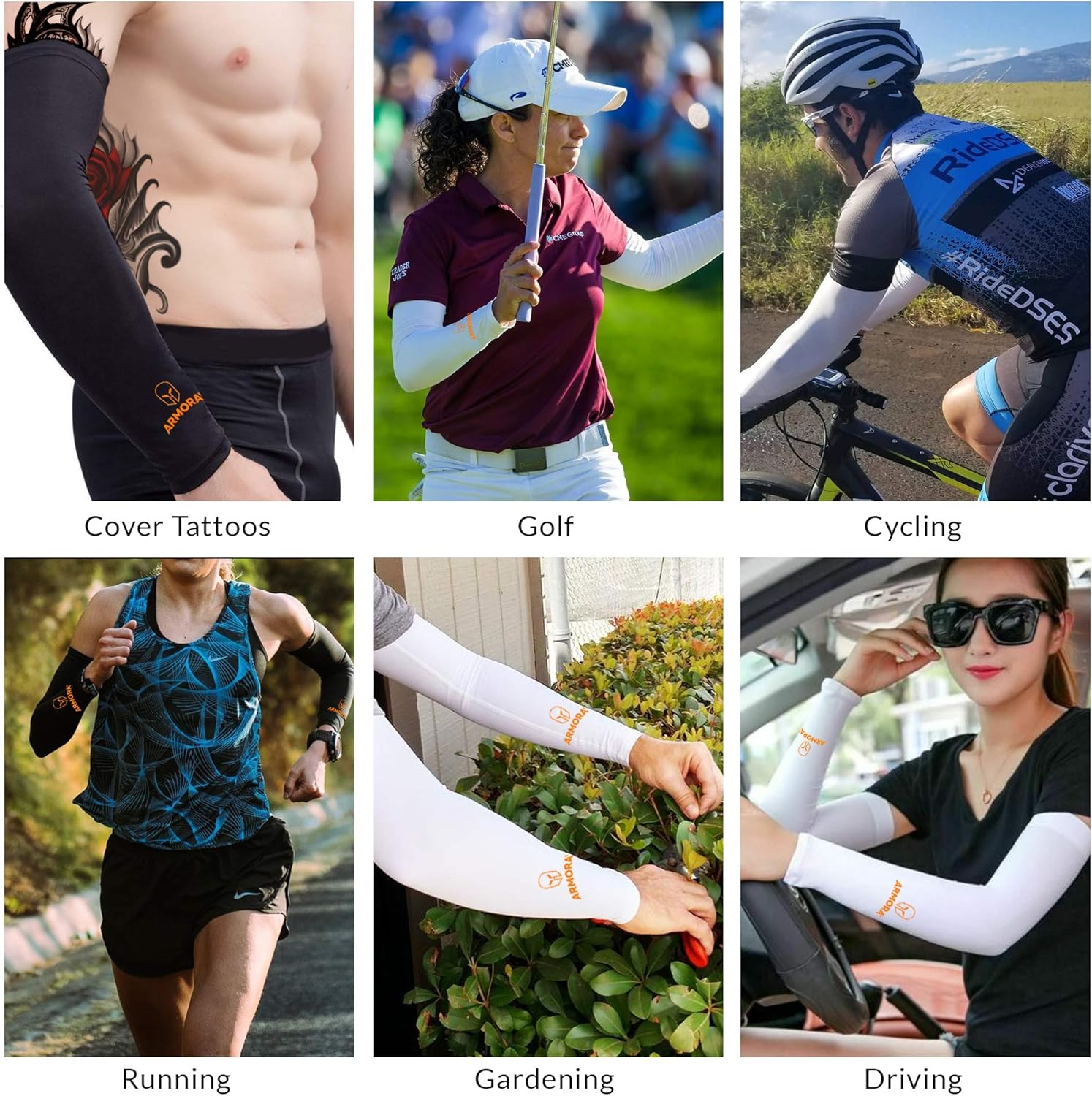 ARMORAY Arm Sleeves for Men or Women Basketball Golf Running Football Cycling (White+Gray 2 Pair) : Sports & Outdoors