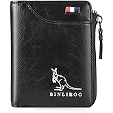 Yitomith Leather Wallet for Men with zipper, RFID blocking bifold wallets with Separate ID Card window Cartera Para Hombre(black)