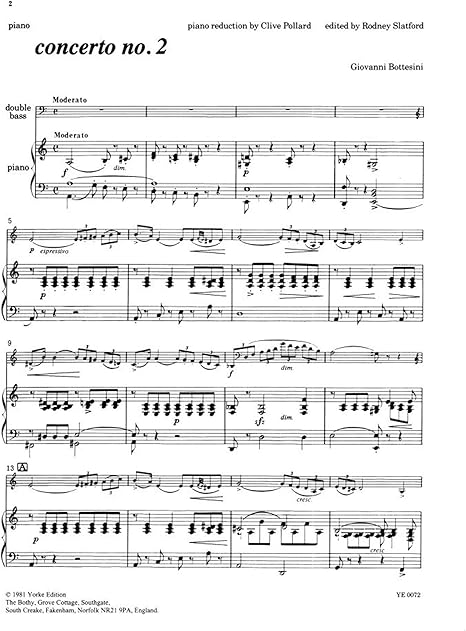Amazon Com Bottesini Bass Concerto No 2 In A Minor Giovanni Bottesini Musical Instruments
