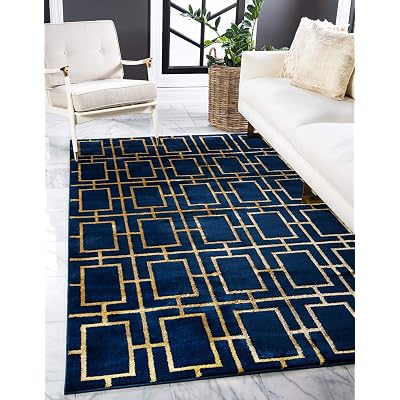 Unique Loom Marilyn MonroeTM Glam Collection Carved Geometric Modern Navy Blue Silver Area Rug 2&amp;#39; x 3&amp;#39;