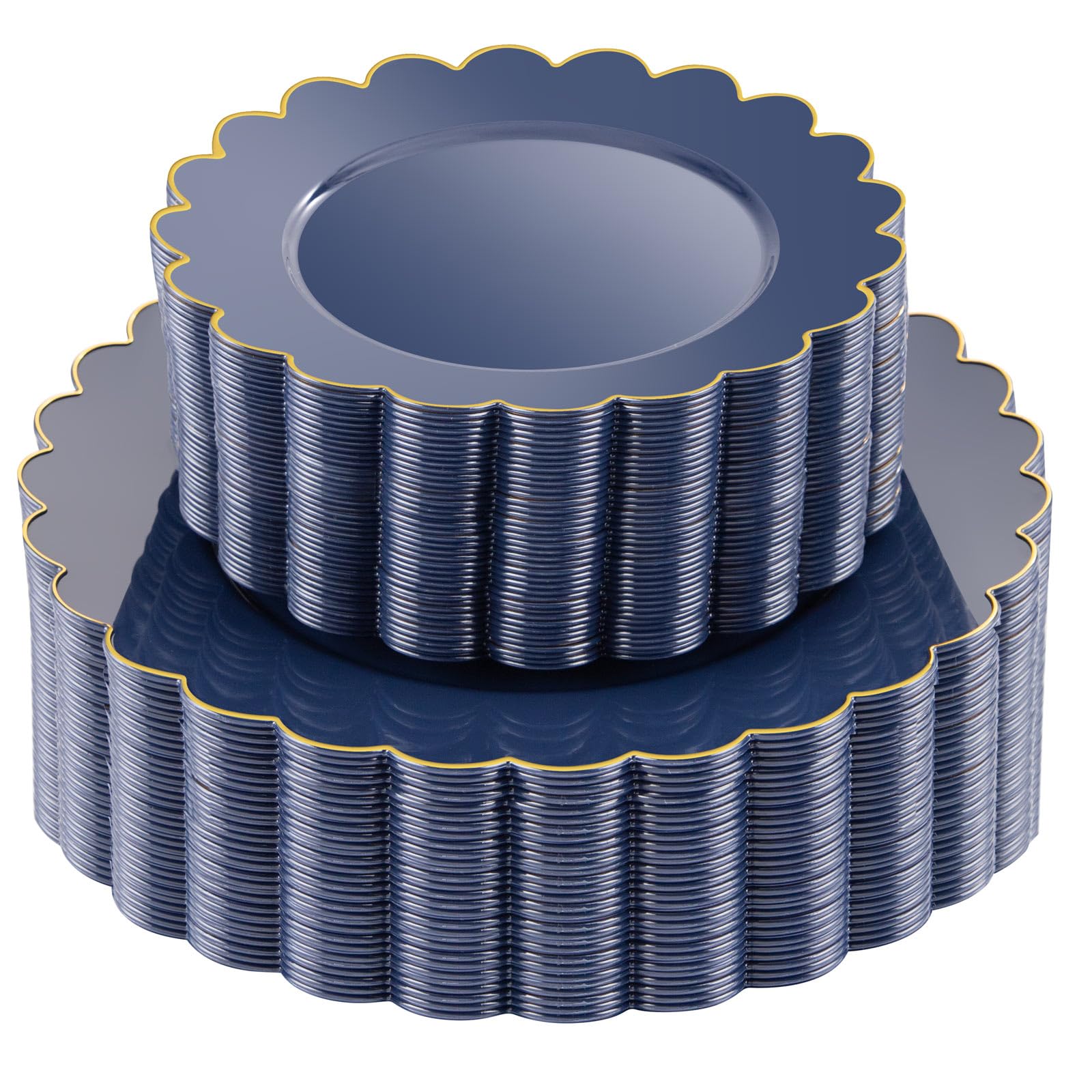Photo 1 of LIYH 60 Pcs Navy Blue Plastic Scalloped Plates with Gold Rim, Dark Blue Disposable Plates for Party Included 30 Dinner Plate 10.25 Inch,30 Dessert Plate 7.5 Inch Elegant Dishes Tableware