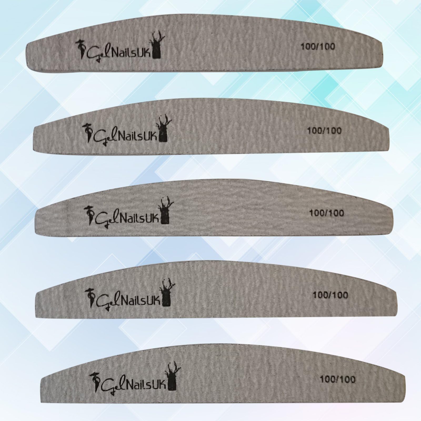 Gelnailsuk 5pcs Grey Nail Files Buffer Sanding 100/100 Grit Zebra Moon Emery Board Nail Art Tips Manicure Pedicure