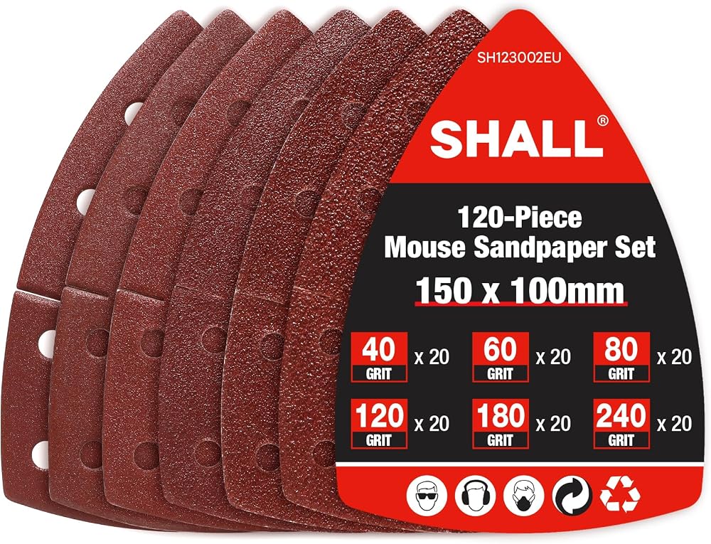 SHALL 120-Piece Sanding Sheets Mouse Pads Assorted Grits 40-240 11-Hole