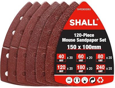 SHALL 120-Piece Sanding Sheets Mouse Pads Assorted Grits 40-240 11-Hole