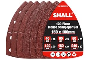 SHALL 120-Piece Mouse Sander Pads, Detail Sander Sandpaper, Palm Sander Sandpaper, Assorted Grits, 40, 60, 80, 120, 180 & 240