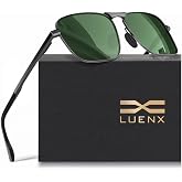 LUENX Mens Aviator Polarized Sunglasses: Rectangular UV400 Driving | Large Head Fit,Lightweight,Adjustable Nose Pads,Spring hinges,Anti-slip,Impact-resistant,Scratch-Resistant,Gift-Ready Set