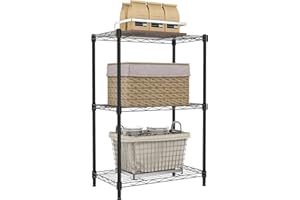 IZEUK 3 Tier Metal Wire Shelving Rack Storage Shelves for Kitchen, Bedroom, Living Room or Laundry Room, Black, 17.7" W x 11.8" D x 28.8" H